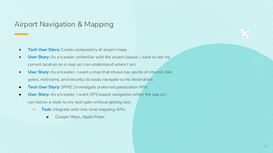 Airport Navigation & Mapping user stories
