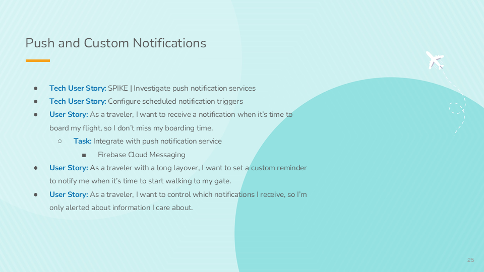 Push and Custom Notifications user stories