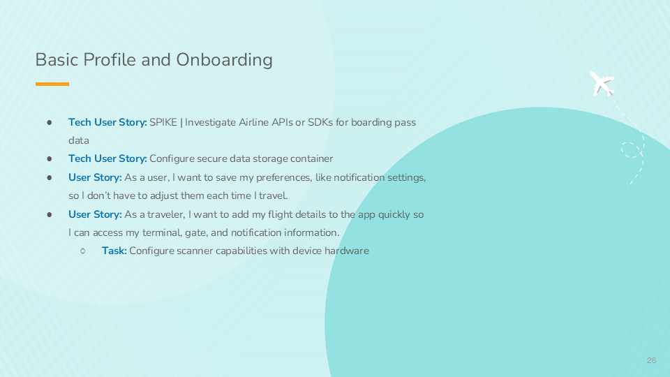 Basic Profile and Onboarding user stories